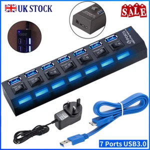 USB HUB 7 Port High Speed 3.0 USB Multi Splitter Desktop PC Laptop Adapter UK - Picture 1 of 10