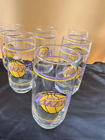 Set Of 6 Vintage Los Angeles Lakers 1980's NBA 14oz Drinking Glass Cover