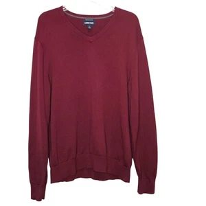 Lands End Sweater Mens Large Burgundy Supima Cotton V Neck Preppy Holiday - Picture 1 of 8