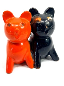 vtg Orange Black Halloween Cats salt & pepper shaker porcelain bisque japan - Picture 1 of 9