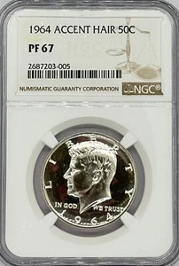 1964 Silver Kennedy Half Dollar Accent Hair NGC Graded PF 67 - Picture 1 of 4