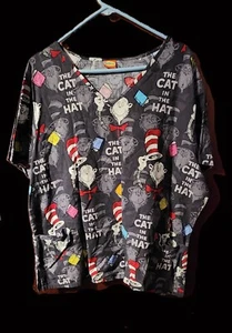 Dr. Seuss The Cat in the Hat print women 3x scrub top EUC - Picture 1 of 2