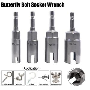 Butterfly Bolt Socket Wrench Hex Shank 1/4inch/6.35mm For Panel Nut Screws 4pcs