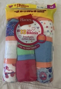 Hanes Girls Size 10 - 13 Pairs of Tagless Soft Breathable Cotton Bikinis G13BKI - Picture 1 of 2