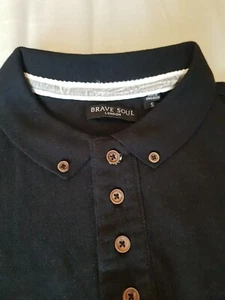 Brave Soul Long Sleeve Polo, Size Small, Black - Picture 1 of 6