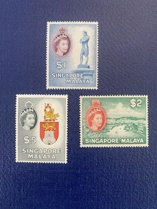 MALAYA 1955 QE2 1-, 2- & 5-Dollar stamps, Mint Never Hinged, SC# 40-42. - Picture 1 of 2