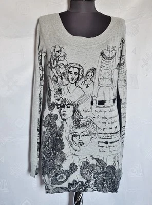 Blusa Auténtica Desigual Bordado Logo Arte Pop Mujer Túnica -Talla: Us 12/L Foto 1 de 4