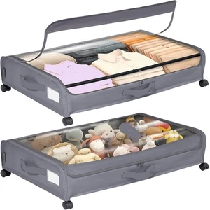Under Bed Storage with Wheels, 2 Pack Large Containers,with Zipper Cover, Pra... - Picture 1 of 3