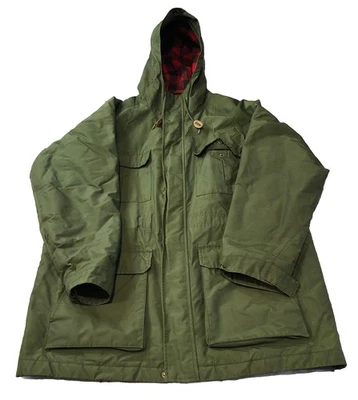 LL Bean Northwoods Parka Men’s Large Green Buffalo Plaid Wool Lined Chore Field  - Image 1 of 4