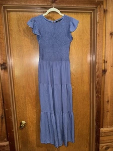 Zesica Women's Blue Smocked Farmhouse Tiered Midi Dress Size S - Afbeelding 1 van 9