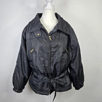 Diana Marco Jacket Womens 1X Black Belted Nylon Full Zip Puffer Winter Coat - Image 1 of 4