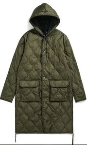 TAION V Neck Zip Coat Olive Green Long Quilted Duck Down, EU/UK Long, Brand New! - Picture 1 of 8