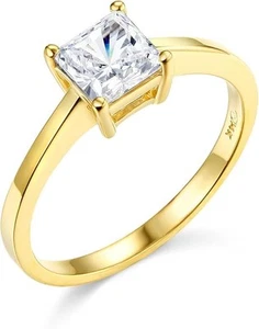 1 Ct Princess Solitaire Engagement Wedding Promise Ring Real 14K Yellow Gold - Picture 1 of 3