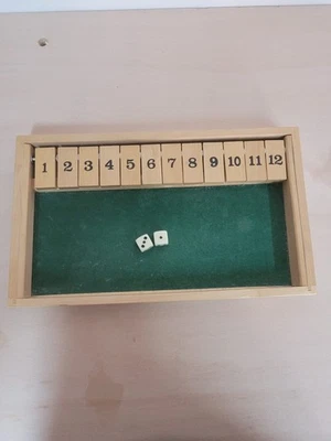 Wooden Shut The Box Dice Game 12 Number Classic Pub Board Family Toy Complete VG - Image 1 of 4