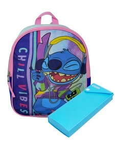 Disney Stitch Backpack 11" Chill Vibes w/ Sliding Pencil Case School Set - Picture 1 of 10