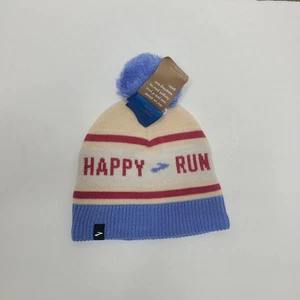Brooks Run Happy Heritage Pom Beanie Sand Blue Red Unisex One Size NWT - Picture 1 of 6