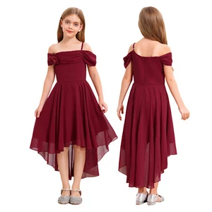 Children Girls Dancewear Vestido Gown Pageant Dress Gathering One Shoulder Ball - Picture 1 of 70
