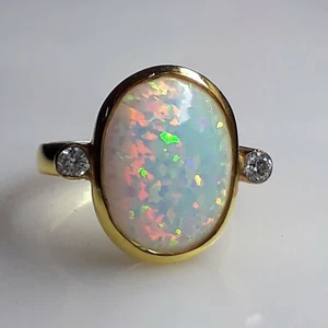 Anillo de ópalo fuego de plata esterlina 925 hecho a mano enchapado en oro de 7,00 quilates calidad AAA+ - Imagen 1 de 6