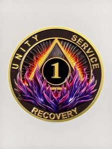 1 Year Sobriety Coin AA Chip Medallion Alcoholics Anonymous One Year Sober Gift - Picture 1 of 9