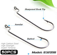 200pcs Fishing Hooks Black High Carbon Steel Annular Barbed Jig Sharpened Hooks 