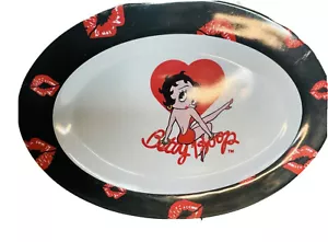 Betty Boop ovaler Teller schwarz rot weiß rote Lippen warm oder kalt Essen oder Sammlerstück - Bild 1 von 3