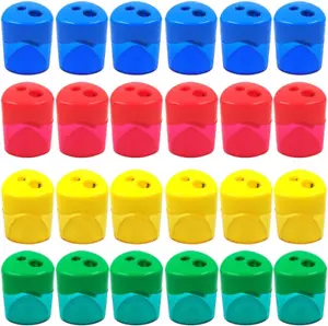 24 Pcs Manual Dual Hole Pencil Sharpeners, Assorted Colors, Small with Lid - Picture 1 of 12