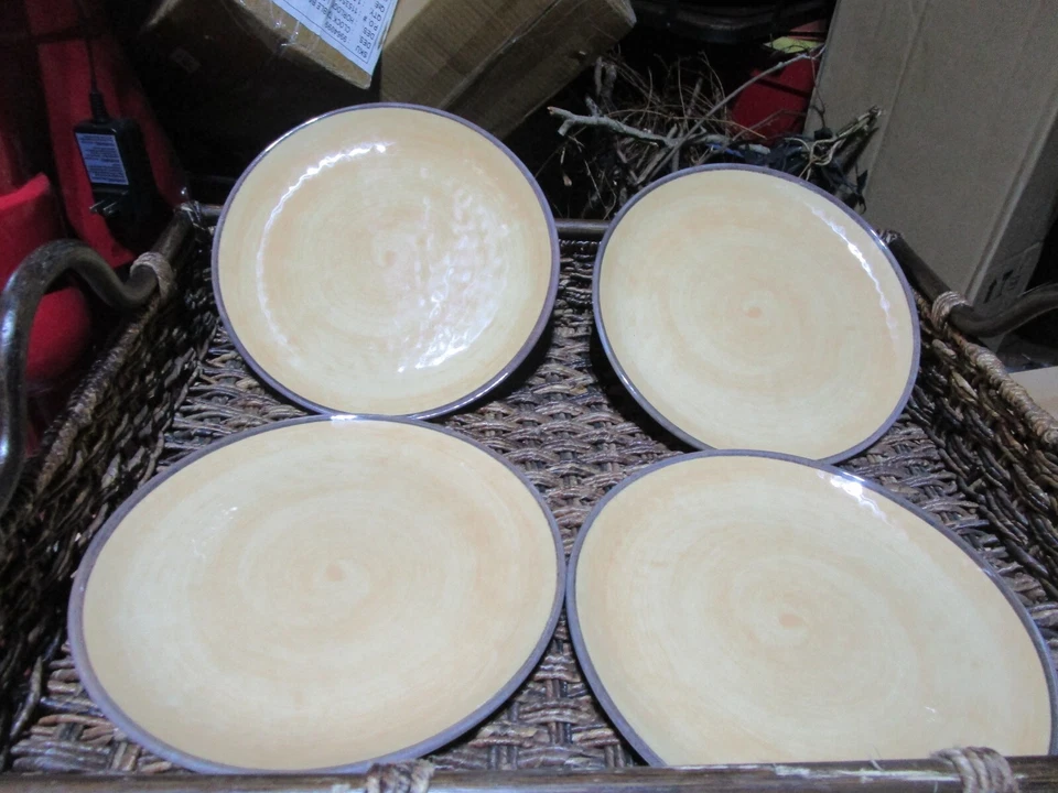 4 platos de cena Pottery Barn Swirl melamina bronceado amarillento nuevos Foto 1 de 1