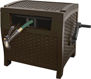 Suncast 175 Ft. Wicker Style Resin Hose Hideaway with Hose Guide, Java, Mocha Br - Picture 1 of 12