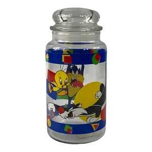 Vintage ANCHOR HOCKING 1995 LOONEY TUNES JAR w/ Lid  Taz Sylvester Tweety 9" - Picture 1 of 3