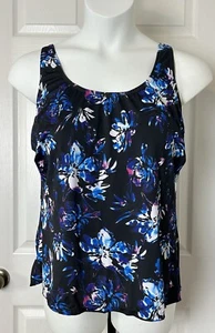 Black Watercolor Floral Tankini Swim Top Womens 20 Built-In Bra Padded Cups - Picture 1 of 12