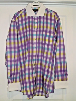 HENRI PICARD PLAID (17 1/2-36/37) 男式 (LS) 法国袖口正装衬衫! — 第 1/4 张图片