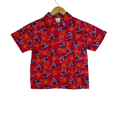 Disney Vintage Kids Red Mickey Mouse Hawaiian Button Shirt Size Small Surf - Image 1 of 4