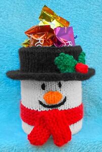 KNITTING PATTERN - Christmas Snowman inspired Holder 15cm tall -fit tin can