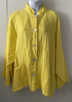 Chaqueta Danuta Bryn Walker Talla Grande Amarillo Membrillo 100% Lino Lagenlook Nueva con Etiquetas $195 Foto 1 de 4