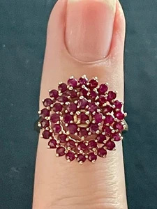 9ct gold round ruby cluster ring size L 3g vintage - Picture 1 of 14