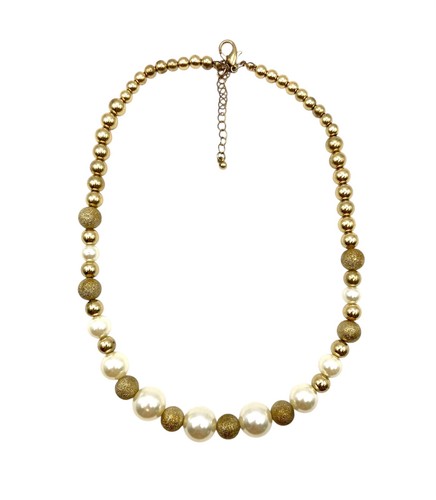 VETEMENTS Collana di perle finte crema e testurizzate tono oro 21" costume moda retrò