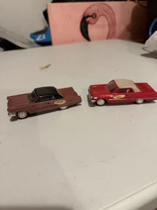 2 Vintage Ideal Motorific Slot Cars Purple Cadillac And Red Impala - Picture 1 of 14