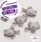 10 TURTLE CHARMS PENDANTS BRIGHT TIBETAN SILVER 3D 16mm JEWELLERY MAKING C2