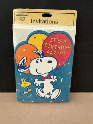 Peanuts Snoopy Vintage Sello Embajador Invitaciones Fiesta de Cumpleaños Nuevo de Lote Antiguo Foto 1 de 4
