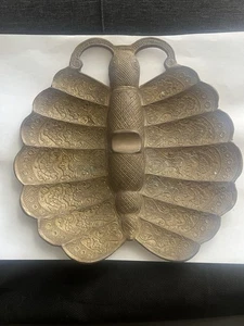 Vintage Brass Butterfly Decorative Tray With Intricate Engravings 8" - Picture 1 of 10