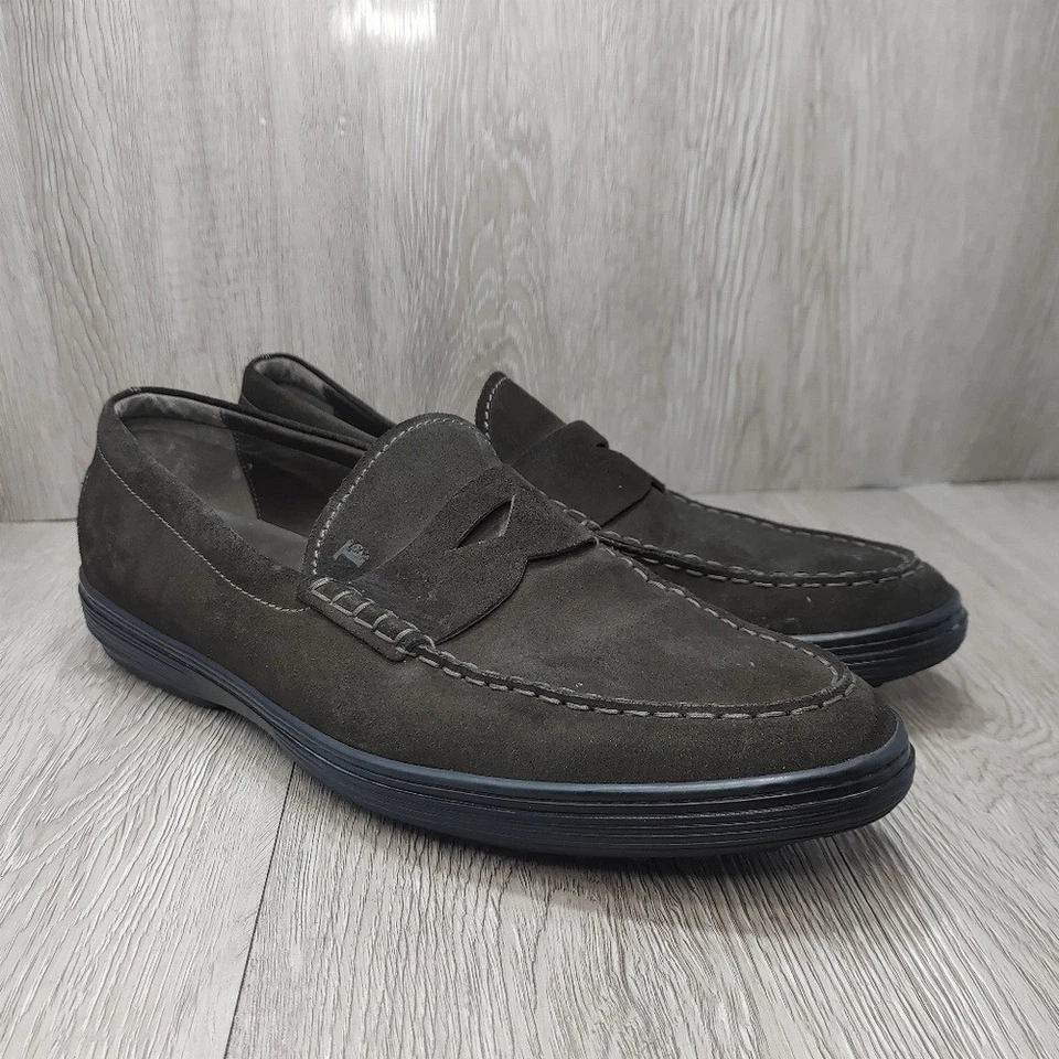 Tods Loafer Penny Bar Shoes Slip On Suede Brown Rubber Pebble Sole IT 9.5 EU 44 - Image 1 of 4