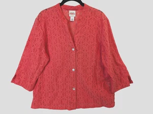 Ruby Rd Damen Vintage Bluse Größe 16 Koralle Ösen Spitze Knopfleiste Viktorianisch - Bild 1 von 12