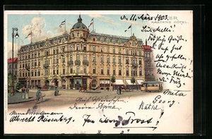 Lithographie Hannover, Kastens Hotel mit Strasse und Strassenbahn 1903 - Picture 1 of 2