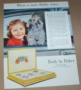 1952 print ad - Body by Fisher General Motors poodle dog little girl Advertising - Picture 1 of 1