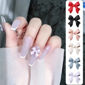 100x Frosted 3D Nail Art Bows Decoration Ribbon Bow Tie Gems Rhinestones 11x11mm - Picture 1 of 16
