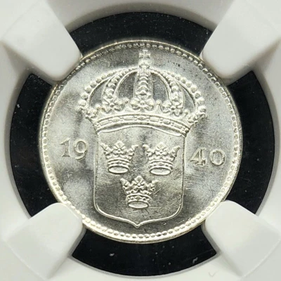 Top Pop Silver 1940-G Sweden 10 Ore | NGC MS66 Gem BU - Image 1 of 3