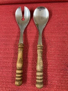 Salatbesteck mit Holzgriff, 2-teilig, Metall rostfrei, ca. 28 cm - Bild 1 von 8