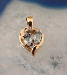 Vintage Nachlass gestempelt 14k Gelbgold Aquamarin Anhänger - signiert, 2,36 Gramm - Bild 1 von 15