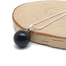 Black Agate Necklace Round Natural Gemstone Ball Pendant Silver Plated Chain