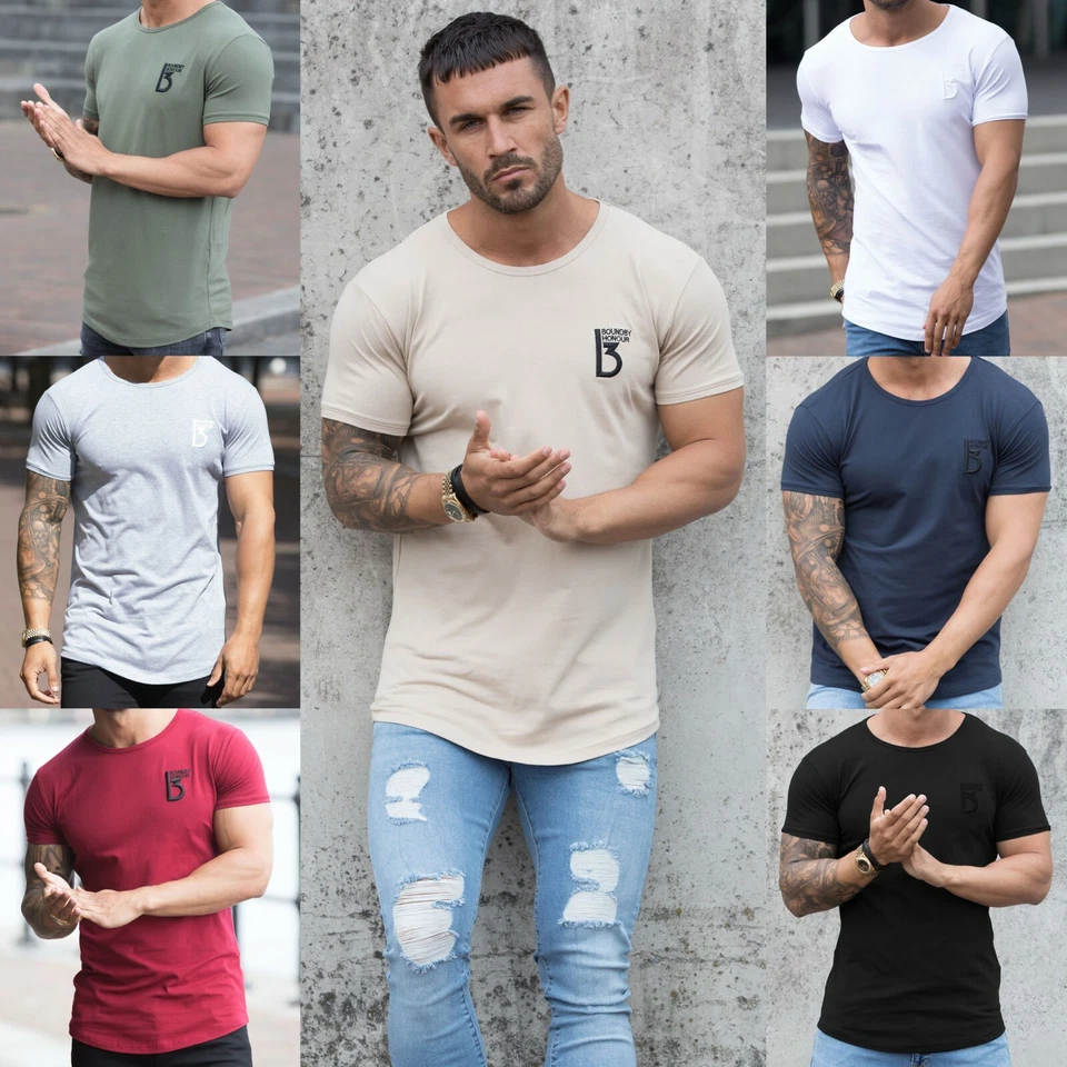 BBH Designer Mens Slim Fit Muscle T Shirt Gym Fitness Plain Curved Hem Tee Top - Image 1 of 1
